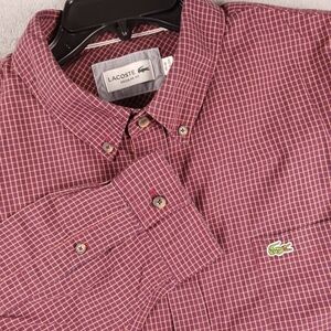 Lacoste Mens Burgundy Regular Fit XL Long Sleeve Button Down Cotton Shirt